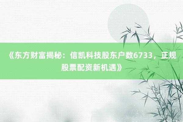 《东方财富揭秘:信凯科技股东户数6733,正规股票配资新机遇》