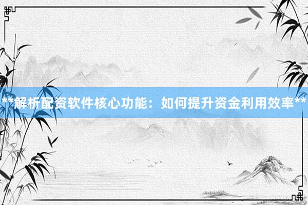 **解析配资软件核心功能：如何提升资金利用效率**
