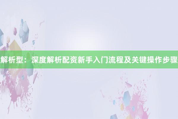 解析型：深度解析配资新手入门流程及关键操作步骤