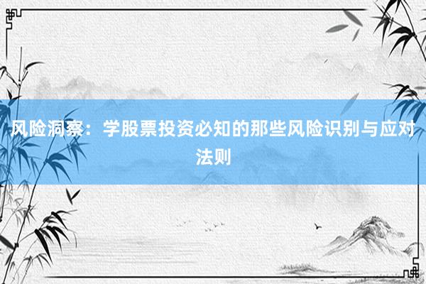 风险洞察：学股票投资必知的那些风险识别与应对法则