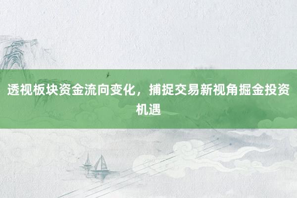 透视板块资金流向变化，捕捉交易新视角掘金投资机遇