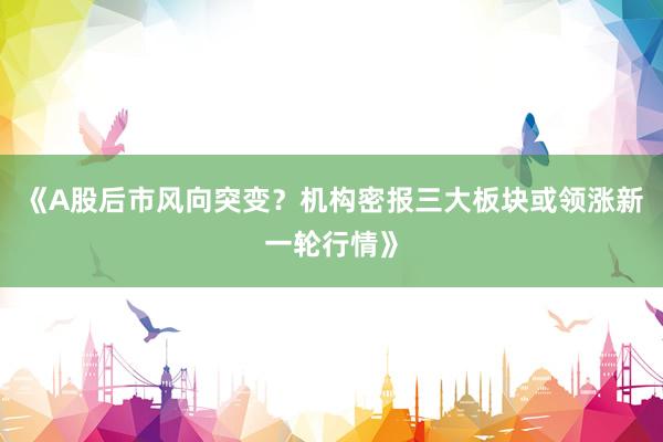 《A股后市风向突变？机构密报三大板块或领涨新一轮行情》