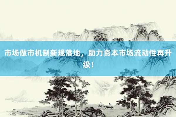 市场做市机制新规落地，助力资本市场流动性再升级！
