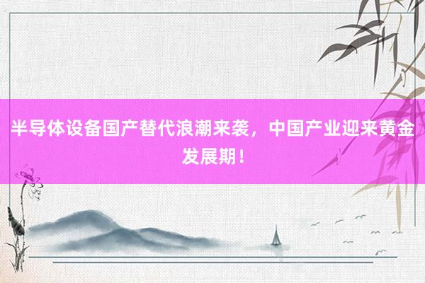 半导体设备国产替代浪潮来袭，中国产业迎来黄金发展期！