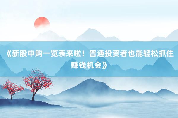《新股申购一览表来啦！普通投资者也能轻松抓住赚钱机会》