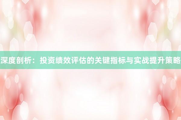 深度剖析：投资绩效评估的关键指标与实战提升策略