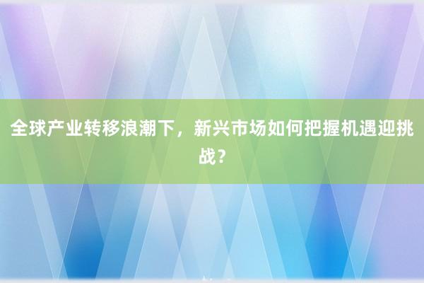全球产业转移浪潮下，新兴市场如何把握机遇迎挑战？