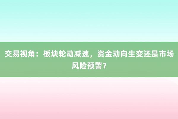 交易视角：板块轮动减速，资金动向生变还是市场风险预警？