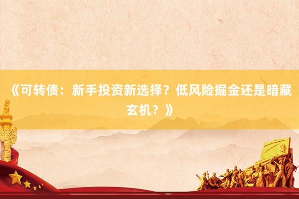 《可转债：新手投资新选择？低风险掘金还是暗藏玄机？》