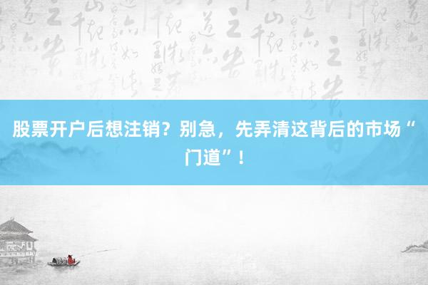 股票开户后想注销？别急，先弄清这背后的市场“门道”！
