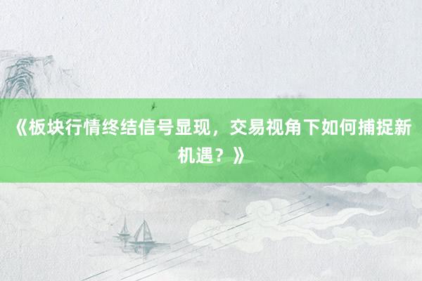 《板块行情终结信号显现，交易视角下如何捕捉新机遇？》