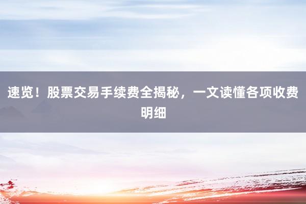 速览！股票交易手续费全揭秘，一文读懂各项收费明细