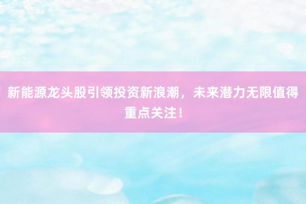 新能源龙头股引领投资新浪潮，未来潜力无限值得重点关注！