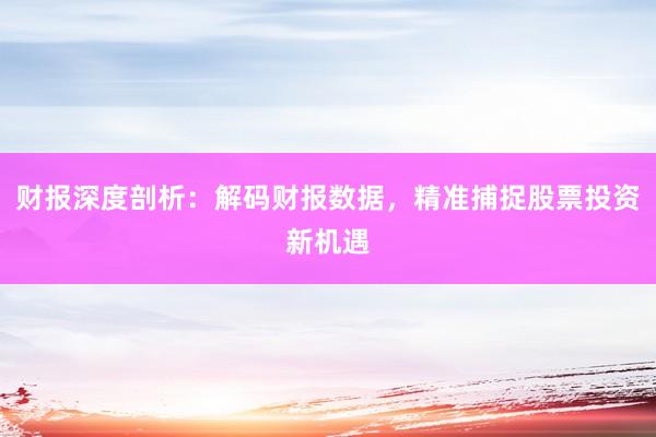 财报深度剖析:解码财报数据,精准捕捉股票投资新机遇