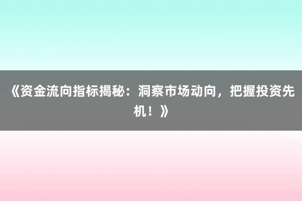 《资金流向指标揭秘：洞察市场动向，把握投资先机！》