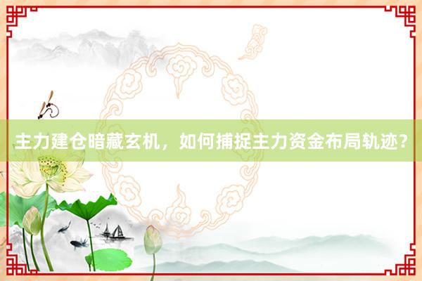 主力建仓暗藏玄机，如何捕捉主力资金布局轨迹？