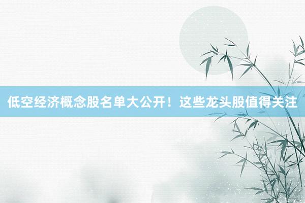 低空经济概念股名单大公开！这些龙头股值得关注