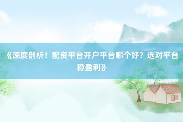 《深度剖析！配资平台开户平台哪个好？选对平台稳盈利》