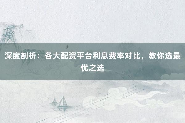 深度剖析：各大配资平台利息费率对比，教你选最优之选