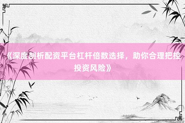 《深度剖析配资平台杠杆倍数选择，助你合理把控投资风险》