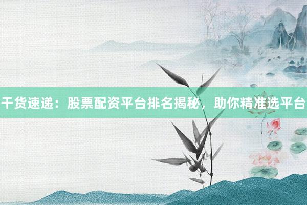 干货速递：股票配资平台排名揭秘，助你精准选平台