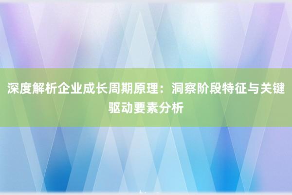 深度解析企业成长周期原理：洞察阶段特征与关键驱动要素分析