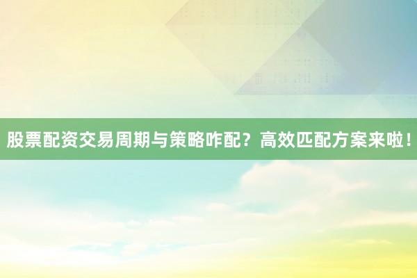 股票配资交易周期与策略咋配？高效匹配方案来啦！