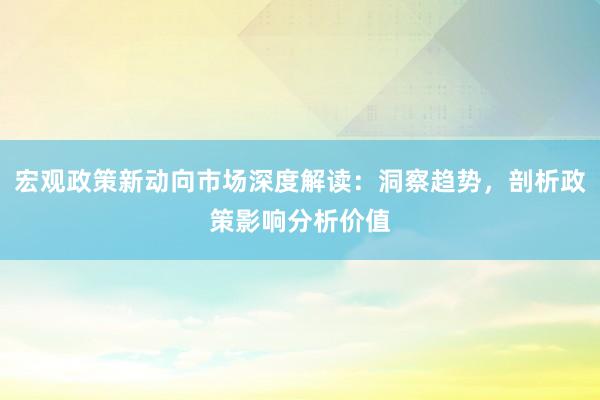 宏观政策新动向市场深度解读：洞察趋势，剖析政策影响分析价值