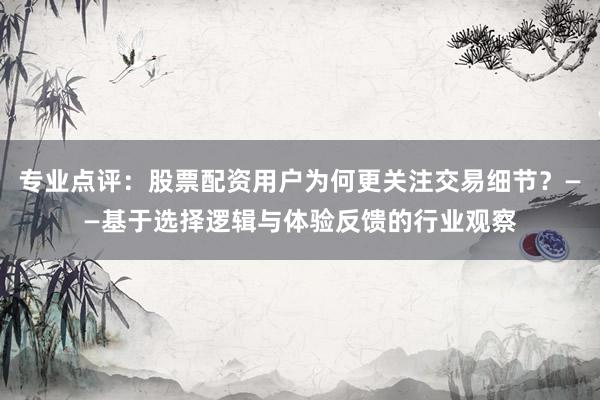 专业点评：股票配资用户为何更关注交易细节？——基于选择逻辑与体验反馈的行业观察