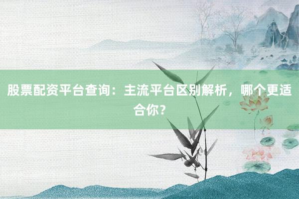 股票配资平台查询：主流平台区别解析，哪个更适合你？