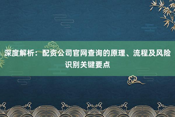 深度解析：配资公司官网查询的原理、流程及风险识别关键要点