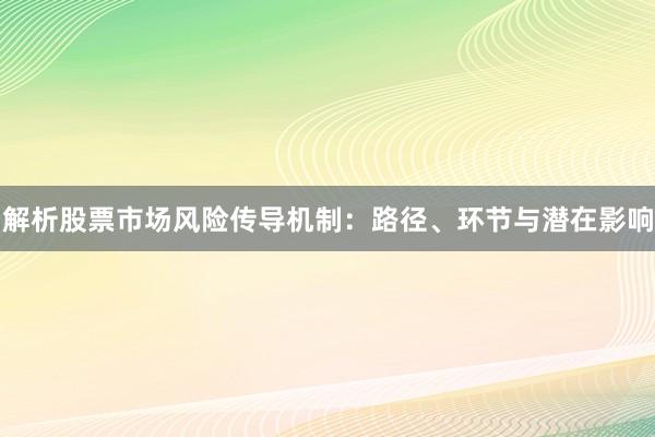 解析股票市场风险传导机制：路径、环节与潜在影响