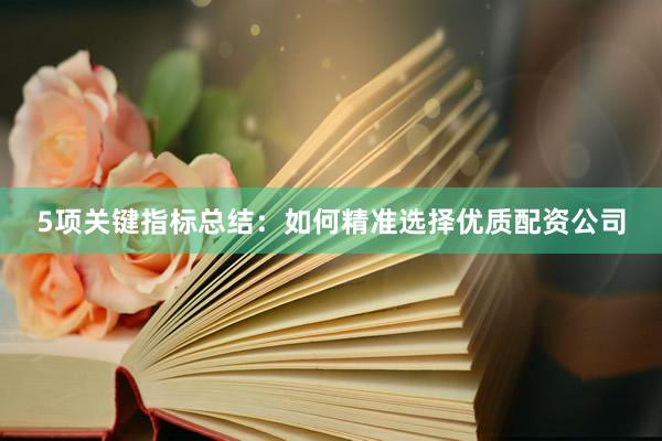 5项关键指标总结:如何精准选择优质配资公司