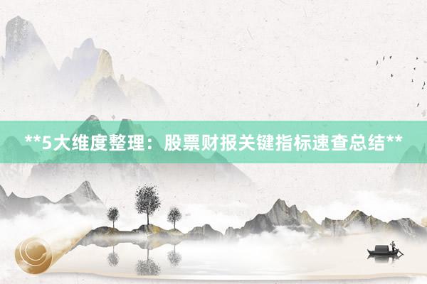 **5大维度整理：股票财报关键指标速查总结**